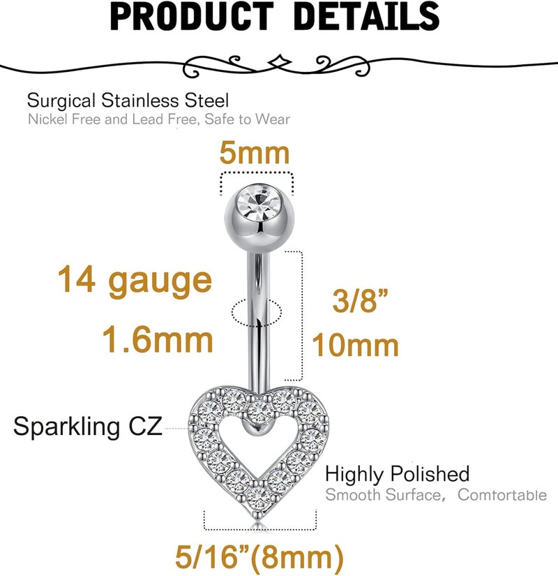 MODRSA Silver Gold Belly Button Ring for Women Clicker Hoop Belly Rings Opal Navel Piercing Jewelry Dangle Hypoallergenic Surgical Steel Dainty Dangling Navel Rings for Women - Image 3